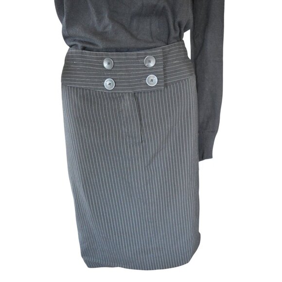Vintage y2k Larry Levine Black Pinstripe Pencil Skirt Womens 8 Wednesday Addams - Picture 2 of 9